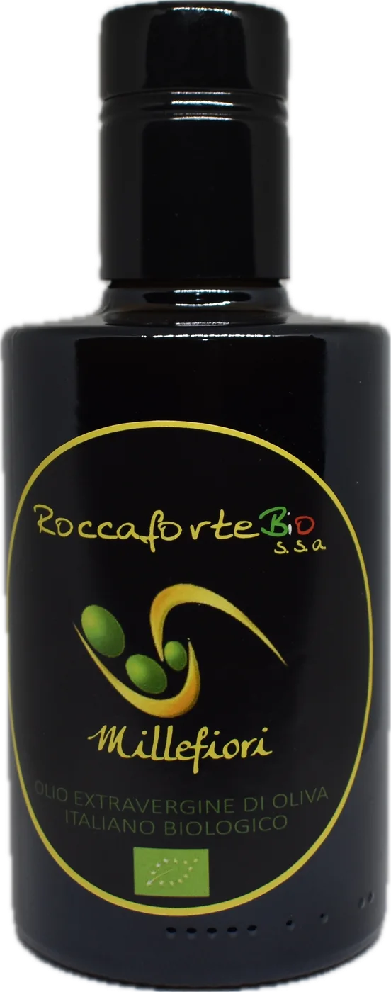 La bottiglia da 250 ml di olio extravergine biologico RoccaforteBio